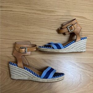 Coach Striped Espadrille Wedge Sandals – Size 8 – Leather Ankle Strap